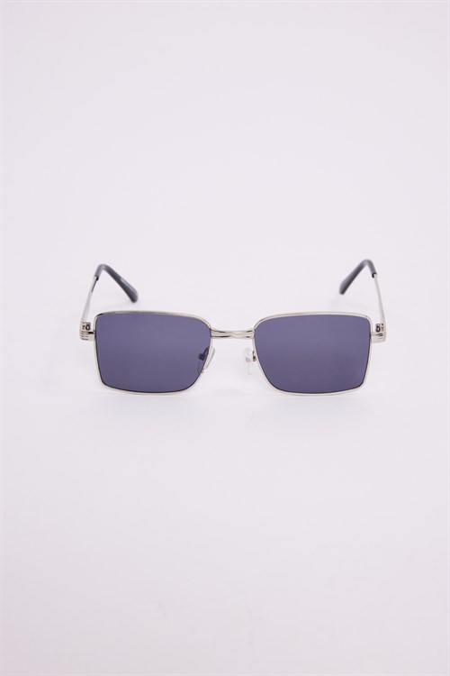 Unisex Retro Tasarım UV400 Korumalı Gümüş Metal Çerçeveli Dikdörtgen Güneş Gözlüğü