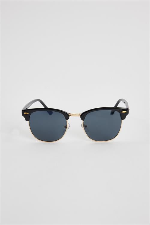 Unisex Siyah Oval Çerçeveli Gold Detaylı Uv 400 Korumalı Güneş Gözlüğü