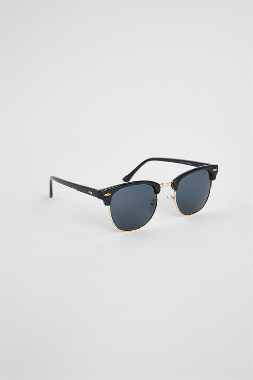 Unisex Siyah Oval Çerçeveli Gold Detaylı Uv 400 Korumalı Güneş Gözlüğü