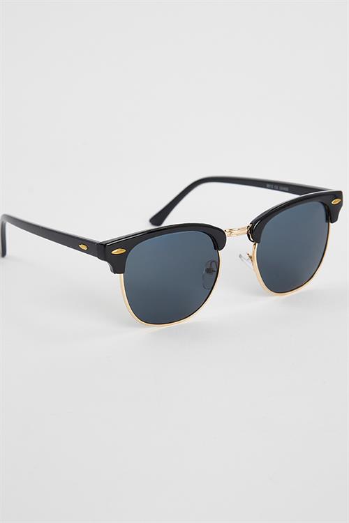 Unisex Siyah Oval Çerçeveli Gold Detaylı Uv 400 Korumalı Güneş Gözlüğü