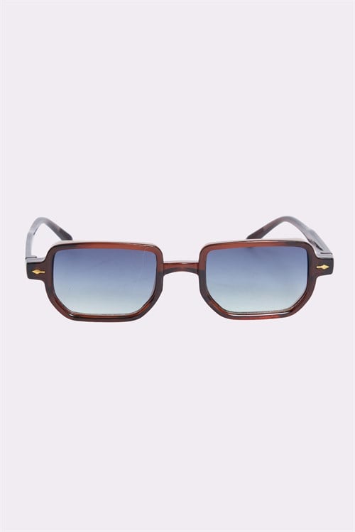 Unisex Geometrik Çerçeve Kahverengi Çerçeve Uv 400 Korumalı Güneş Gözlüğü