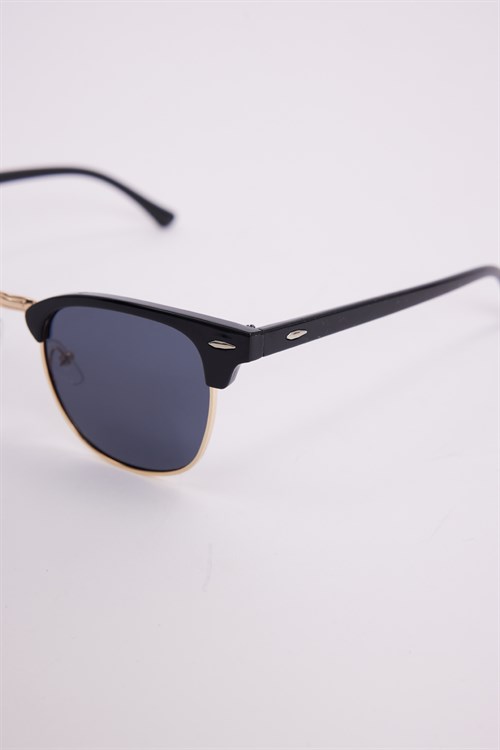 Unisex Siyah Oval Çerçeveli Gold Detaylı Uv 400 Korumalı  Güneş Gözlüğü