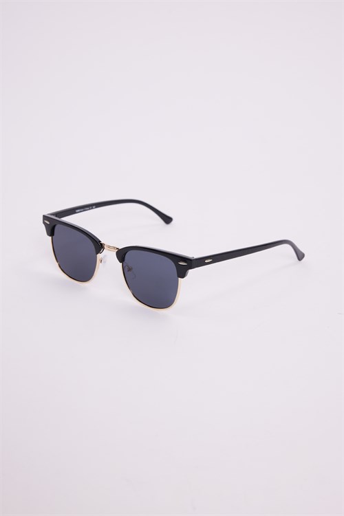 Unisex Siyah Oval Çerçeveli Gold Detaylı Uv 400 Korumalı  Güneş Gözlüğü