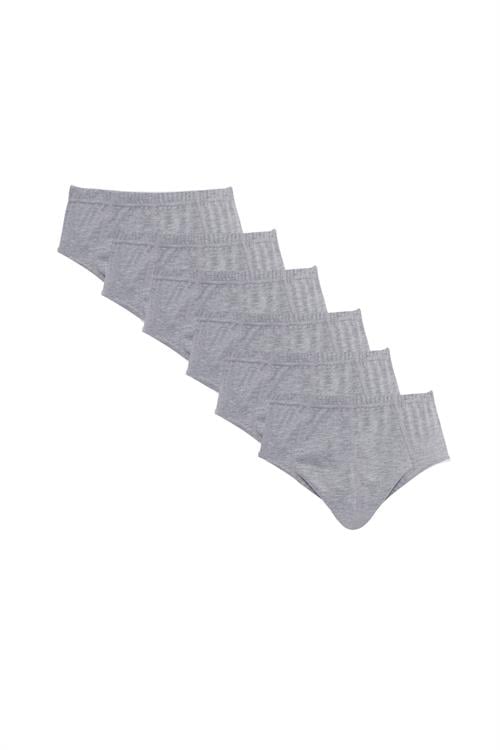 %100 Pamuk 6lı Paket Lastikli Gri Slip Erkek Külot