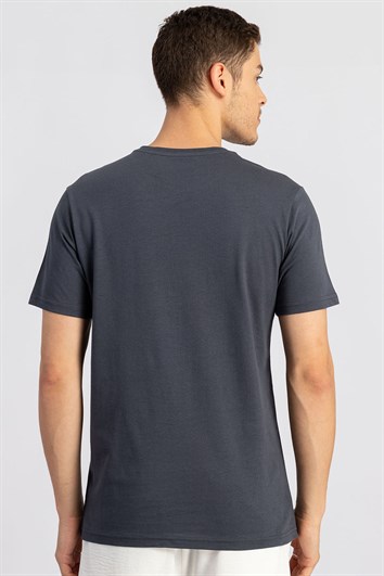 Erkek Slim Fit Dar Kesim %100 Pamuk Yumuşak Dokulu Baskılı Gri Bisiklet Yaka Tişört