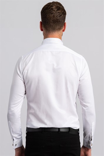 Slim Fit Uzun Kollu Ata Yaka Gizli Düğmeli Beyaz Erkek Gömlek