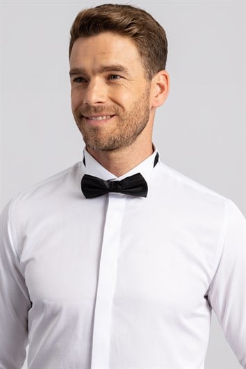Slim Fit Uzun Kollu Ata Yaka Gizli Düğmeli Beyaz Erkek Gömlek