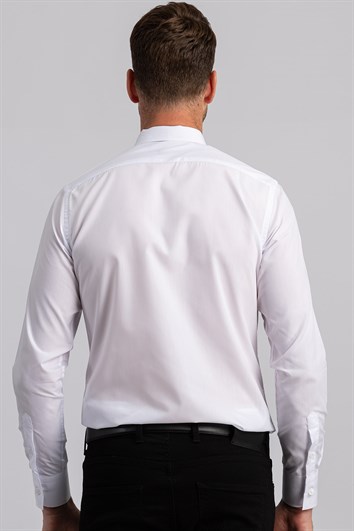 Slim Fit Uzun Kollu Pamuklu Kolay Ütü Erkek Beyaz Gömlek