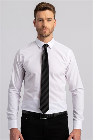 Slim Fit Uzun Kollu Pamuklu Kolay Ütü Erkek Beyaz Gömlek
