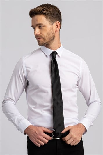 Slim Fit Uzun Kollu Pamuklu Kolay Ütü Erkek Beyaz Gömlek
