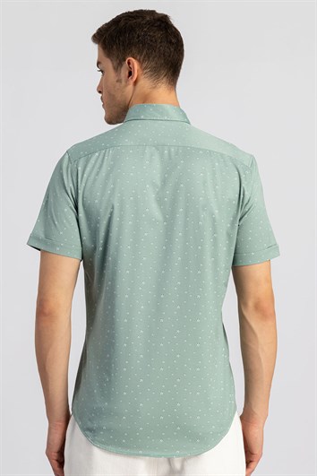 Slim Fit Kısa Kollu Baskılı Erkek Mint Gömlek