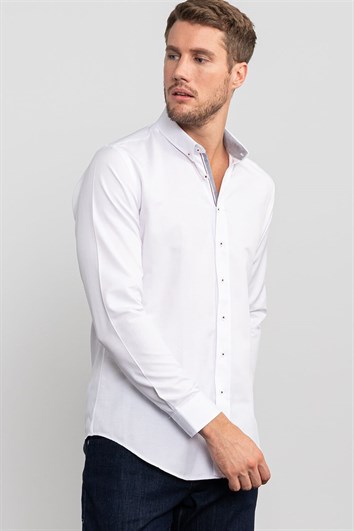 Slim Fit Uzun Kollu Düğmeli Yaka Düz Spor Erkek Gömlek