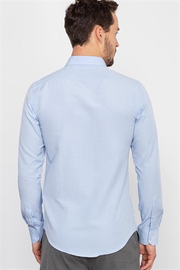 Slim Fit Uzun Kollu Pamuklu Kolay Ütü Erkek Mavi Gömlek