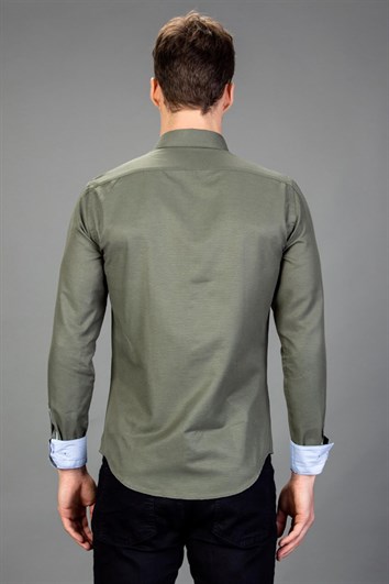 Slim Fit Uzun Kollu Düğmeli Yaka Pamuklu Kolay Ütü Düz Erkek Gömlek