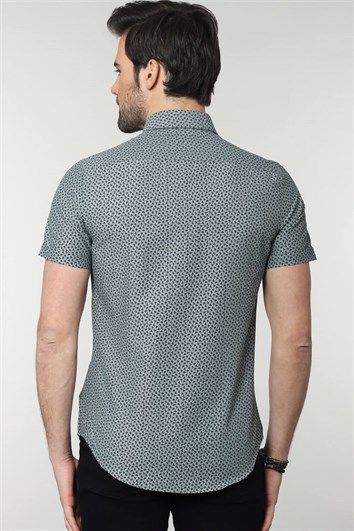 Slim Fit Kısa Kollu Desenli Erkek Mint Gömlek