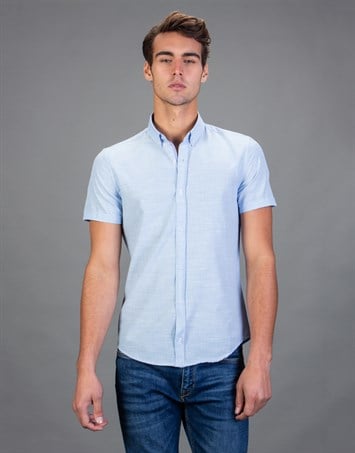 Slim Fit Kısa Kollu Spor Erkek Mavi Gömlek