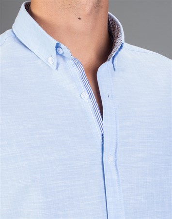 Slim Fit Kısa Kollu Spor Erkek Mavi Gömlek