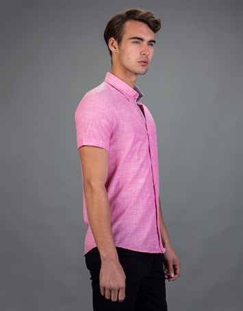 Slim Fit Kısa Kollu Spor Erkek Pembe Gömlek