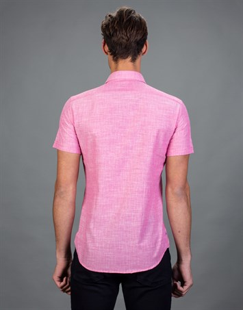 Slim Fit Kısa Kollu Spor Erkek Pembe Gömlek
