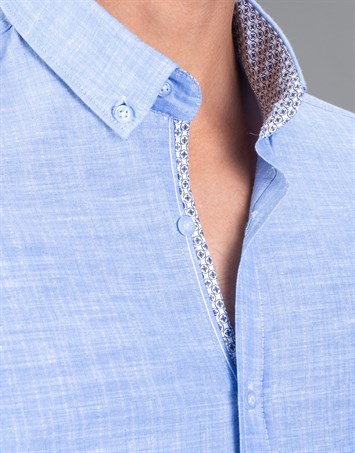 Slim Fit Kısa Kollu Spor Erkek Mavi Gömlek