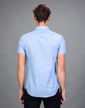 Slim Fit Kısa Kollu Spor Erkek Mavi Gömlek