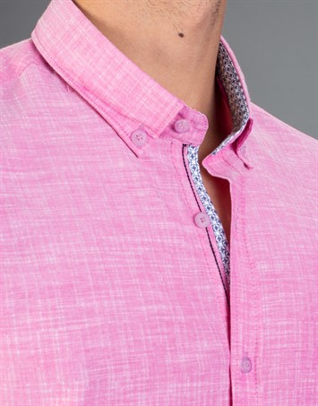 Slim Fit Kısa Kollu Spor Erkek Pembe Gömlek