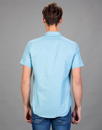 Erkek Slim Fit Dar Kesim Kısa Kollu Pamuklu Oxford Doku Petrol Renk Düğmeli Yaka Gömlek