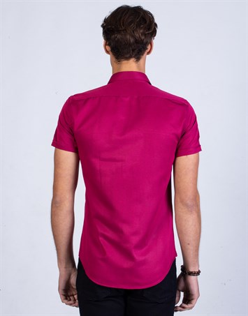 Slim Fit Kısa Kollu Spor Erkek Fuşya Pembe Gömlek