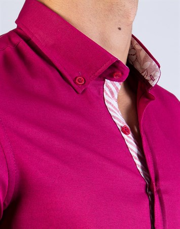 Slim Fit Kısa Kollu Spor Erkek Fuşya Pembe Gömlek