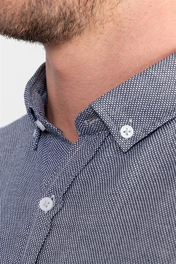 Slim Fit Kısa Kollu Armürlü Spor Erkek Lacivert Gömlek