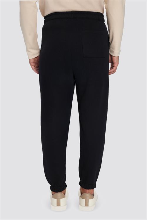 Unisex Relax Fit Rahat Kesim Şardonlu 3 Cepli Lastikli Jogger Paça Siyah Eşofman Altı