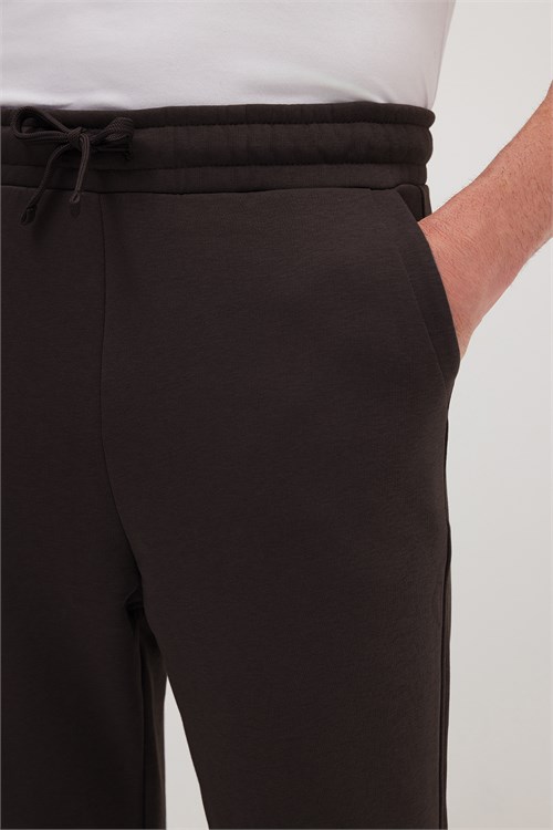 Unisex Relax Fit Rahat Kesim Şardonlu 3 Cepli Lastikli Jogger Paça Kahverengi Eşofman Altı