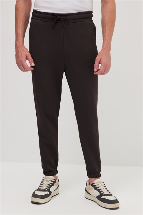 Unisex Relax Fit Rahat Kesim Şardonlu 3 Cepli Lastikli Jogger Paça Kahverengi Eşofman Altı