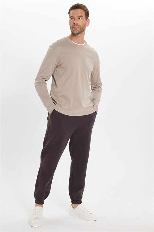 Unisex Relax Fit Rahat Kesim Şardonlu 3 Cepli Lastikli Jogger Paça Kahverengi Eşofman Altı
