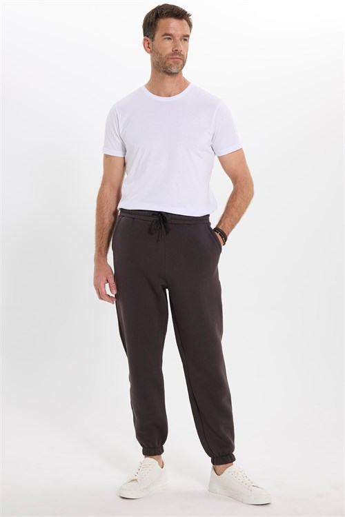 Unisex Relax Fit Rahat Kesim Şardonlu 3 Cepli Lastikli Jogger Paça Kahverengi Eşofman Altı