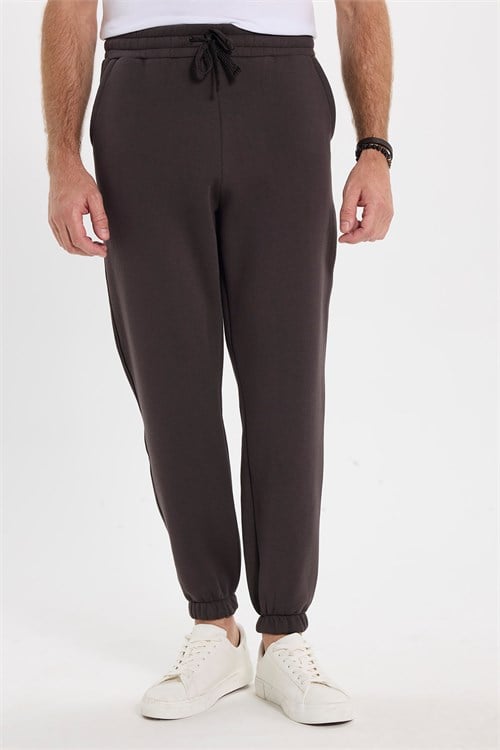 Unisex Relax Fit Rahat Kesim Şardonlu 3 Cepli Lastikli Jogger Paça Kahverengi Eşofman Altı
