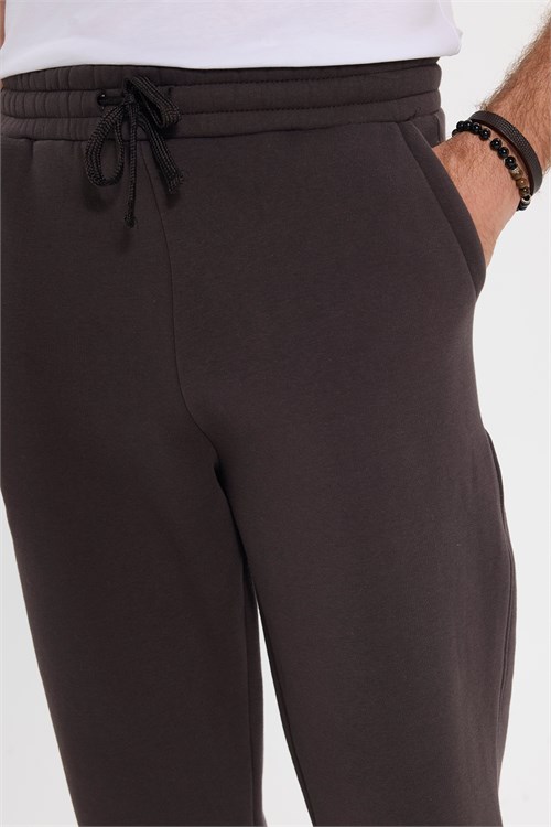 Unisex Relax Fit Rahat Kesim Şardonlu 3 Cepli Lastikli Jogger Paça Kahverengi Eşofman Altı