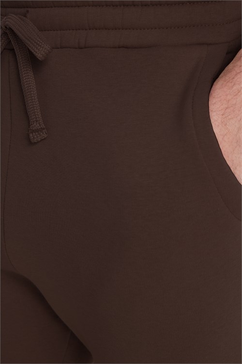 Unisex Relax Fit Rahat Kesim Şardonlu 3 Cepli Lastikli Jogger Paça Kahverengi Eşofman Altı