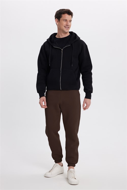 Unisex Relax Fit Rahat Kesim Şardonlu 3 Cepli Lastikli Jogger Paça Kahverengi Eşofman Altı