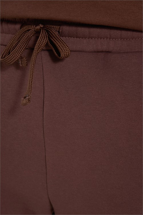 Unisex Relax Fit Rahat Kesim Şardonlu 3 Cepli Lastikli Jogger Paça Kahverengi Eşofman Altı
