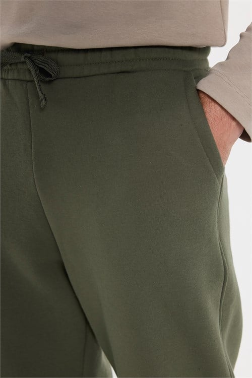 Unisex Relax Fit Rahat Kesim Şardonlu 3 Cepli Lastikli Jogger Paça Yeşil Eşofman Altı