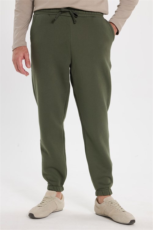 Unisex Relax Fit Rahat Kesim Şardonlu 3 Cepli Lastikli Jogger Paça Yeşil Eşofman Altı