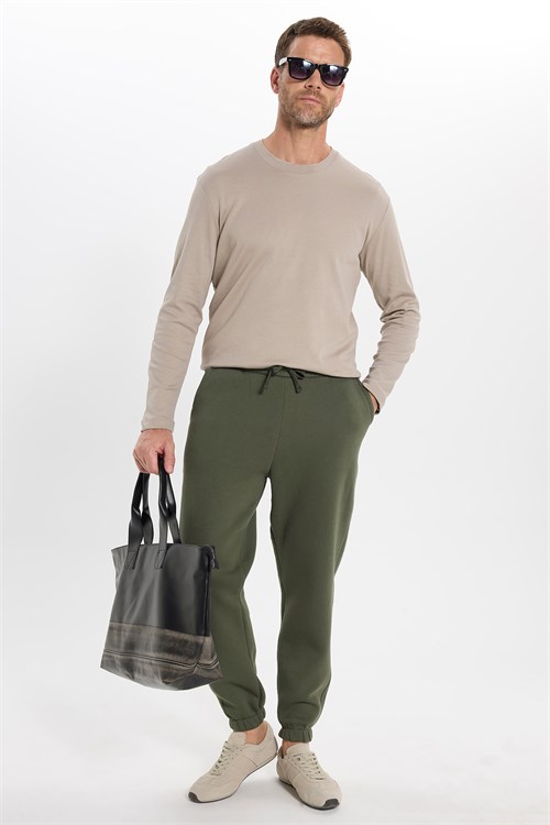 Unisex Relax Fit Rahat Kesim Şardonlu 3 Cepli Lastikli Jogger Paça Yeşil Eşofman Altı