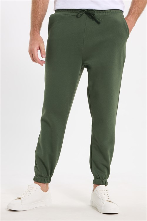 Unisex Relax Fit Rahat Kesim Şardonlu 3 Cepli Lastikli Jogger Paça Yeşil Eşofman Altı