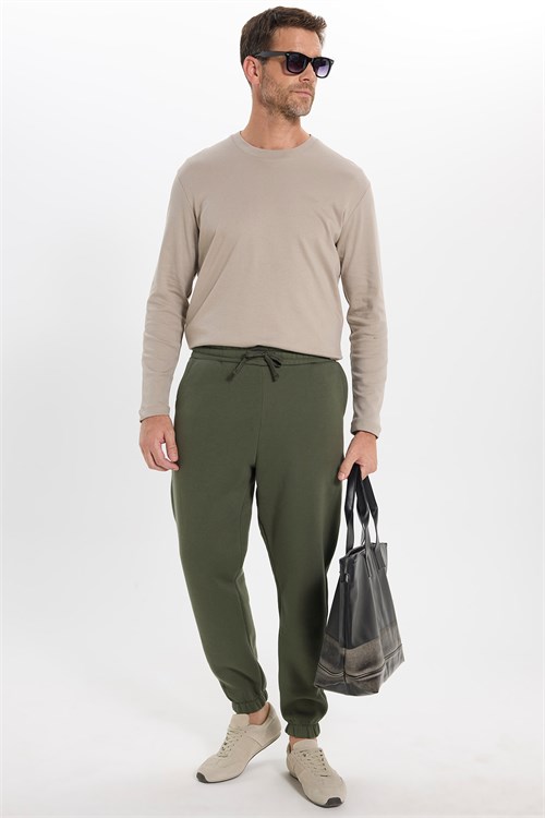 Unisex Relax Fit Rahat Kesim Şardonlu 3 Cepli Lastikli Jogger Paça Yeşil Eşofman Altı