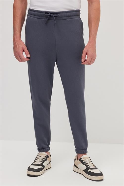 Unisex Relax Fit Rahat Kesim Şardonlu 3 Cepli Lastikli Jogger Paça Gri Eşofman Altı
