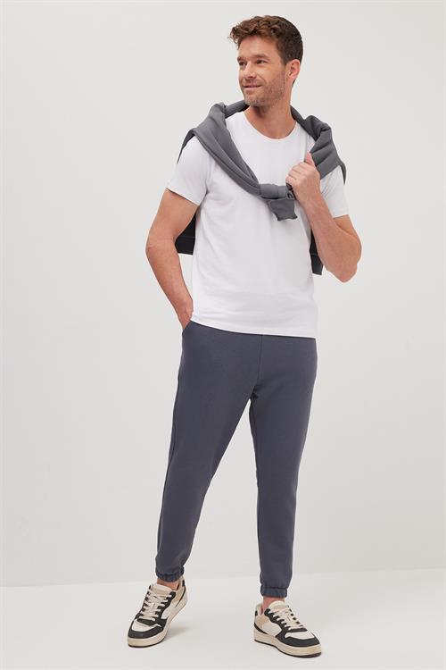Unisex Relax Fit Rahat Kesim Şardonlu 3 Cepli Lastikli Jogger Paça Gri Eşofman Altı