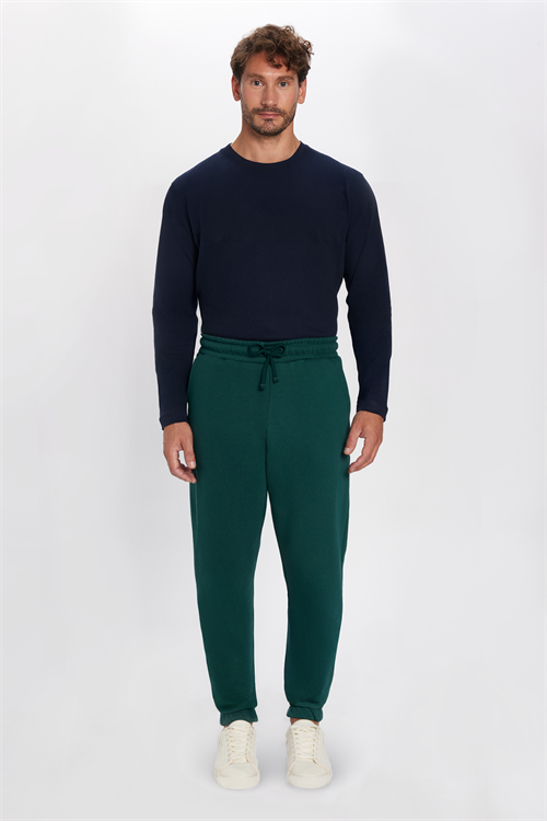 Unisex Relax Fit Rahat Kesim Şardonlu 3 Cepli Lastikli Jogger Paça Yeşil Eşofman Altı