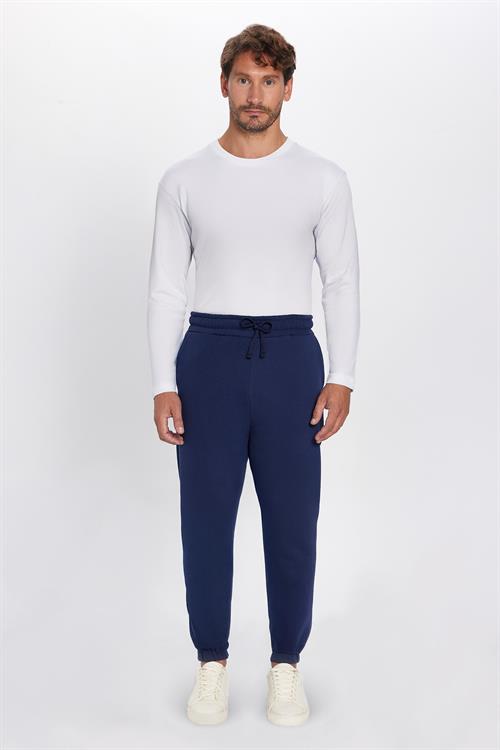Unisex Relax Fit Rahat Kesim Şardonlu 3 Cepli Lastikli Jogger Paça Lacivert Eşofman Altı