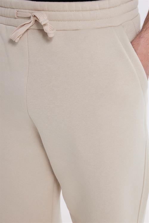 Unisex Relax Fit Rahat Kesim Şardonlu 3 Cepli Lastikli Jogger Paça Krem Eşofman Altı